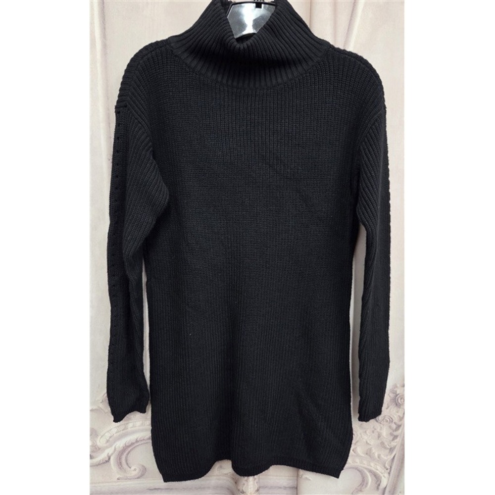 NWOT Lord & Taylor XS Long Mock Neck Tunic Sweater Black 131987